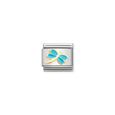 Nomination COMPOSABLE CLASSIC SYMBOLE aus Edelstahl, mit Emaille und 18Kt Gold verziert, (58_(Libelle, Tuerkis))